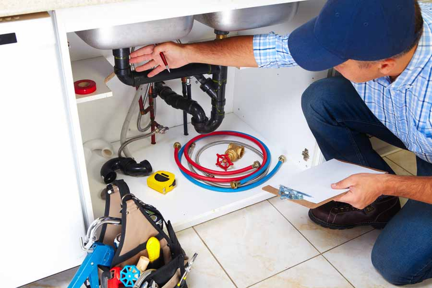 bigstock-Plumber-On-The-Kitchen--7834710